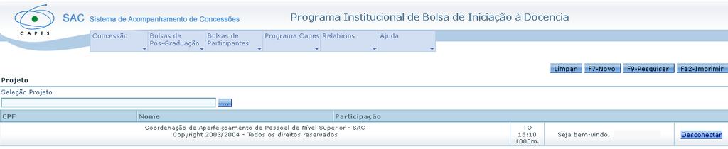 3. Clicar no botão, para selecionar a IES/Subprojeto.