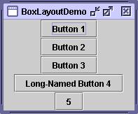 PAGE_START); b = new JButton("Button 2 (CENTER)"); b.setpreferredsize(new Dimension(200, 100)); panel.add(b, BorderLayout.CENTER); b = new JButton("Button 3 (LINE_START)"); panel.add(b, BorderLayout.LINE_START); b = new JButton("Long-Named Button 4(PAGE_END)"); panel.