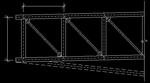 A estrutura é formada por perfis vazados de aço estrutural e lajes de concreto pré-moldadas apoiadas nos perfis de travamento entre as duas faces laterais da treliça, formando um sistema misto de