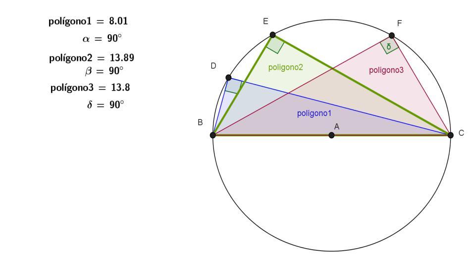 Exemplo do primeiro caso de triângulos com amplitude dos ângulos no ponto B: Figura 1 Amplitude dos ângulos dos polígonos com vértices no ponto B e C (Fonte: Ecolelo, 2015).
