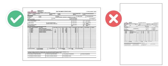 Impressão no formato HORIZONTAL, conforme figura abaixo: Prazo de validade para cobrança Tratamento Clínico: 180 dias a partir da data aprovação Tratamento Ortodôntico: 90 dias contados da realização