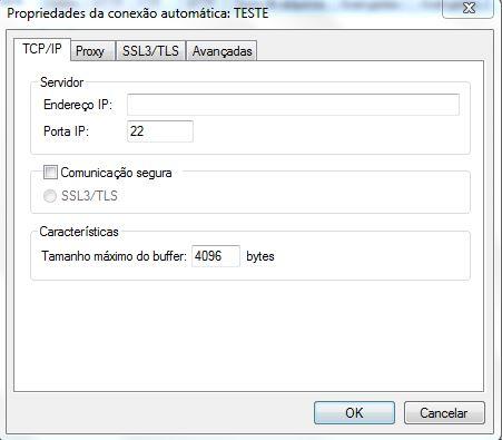 38. Se o protocolo selecionado foi SFTP TCP/IP, configure as seguintes opções na guia TCP/IP.