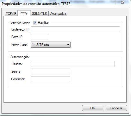 Campos Habilitar Endereço IP Porta IP Proxy Type Usuário Senha Confirmar Descrição Esta opção assinalada habilita a utilização de um servidor Proxy.