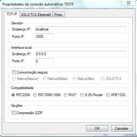 3. Na guia TCP/IP, marque a opção Comunicação Segura e em seguida, selecione SSL3. 4. Clique em OK para concluir o processo de configuração.