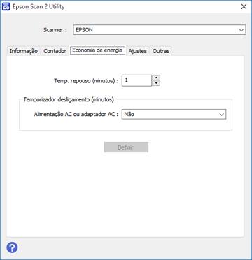 Alteração das configurações de repouso e desligamento do temporizador Você pode usar o utilitário Epson Scan 2 Utility para alterar o período de tempo antes do scanner entrar em modo de repouso e