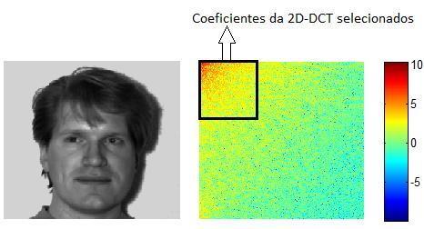 Figura 5.9 Seleção dos coeficientes mais significativos da 2D-DCT de uma face da base de dados YaleA.