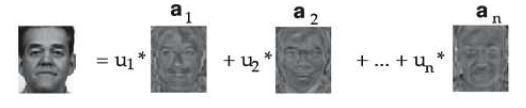 coluna de U contém os coeficientes das imagens base em A, para reconstruir cada imagem de X, como mostrado na Figura 2.7.. Figura 2.7 - Imagens bases desconhecidas [20] 2.