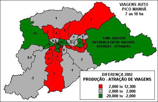 o inverso (quanto a mais de viagens são atraídas do que geradas).