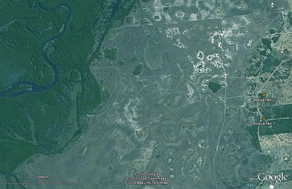 Sítios Boqueirão I e II Imagem de satélite do Google Earth mostrando a inserção dos Sítios Boqueirão I e II em uma Planície Ampla (A.