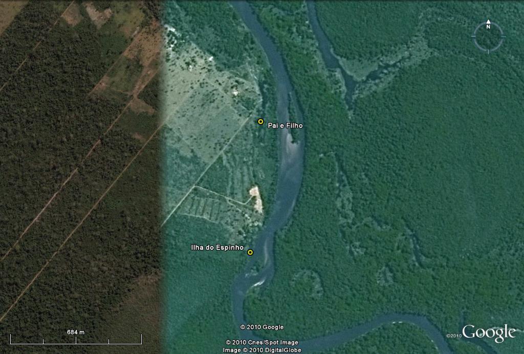 Sítio Pai e Filho Imagem de satélite do Google Earth mostrando a inserção do Sítio Pai e Filho à margem