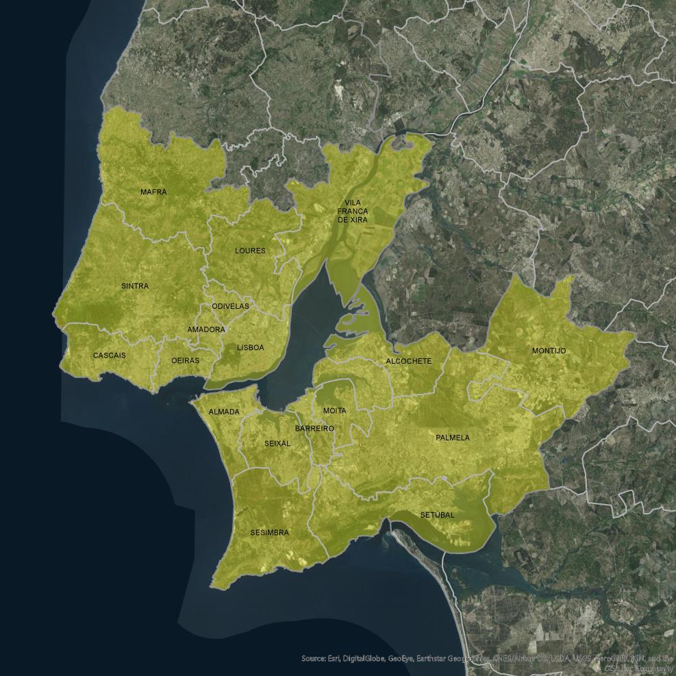 Território Margem norte (9 municípios) Amadora, Cascais, Lisboa, Loures, Mafra, Odivelas, Oeiras, Sintra, Vila Franca