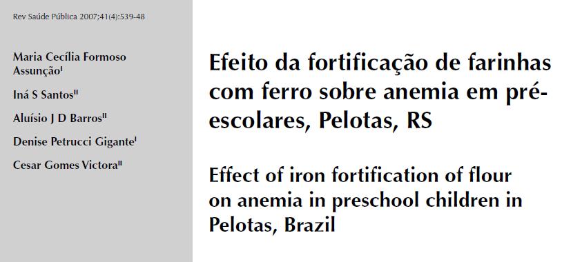 FORTIFICAÇÃO DE FARINHA DE MILHO E TRIGO Avaliar impacto da fortificação da farinha de trigo níveis de Hemoglobina em crianças < 6 anos.