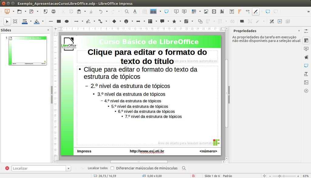 Figura 100: Slide mestre com fundo pronto. Pronto! O slide mestre foi modificado. Vê-se claramente pela Figura 100 que as mudanças foram grandes.