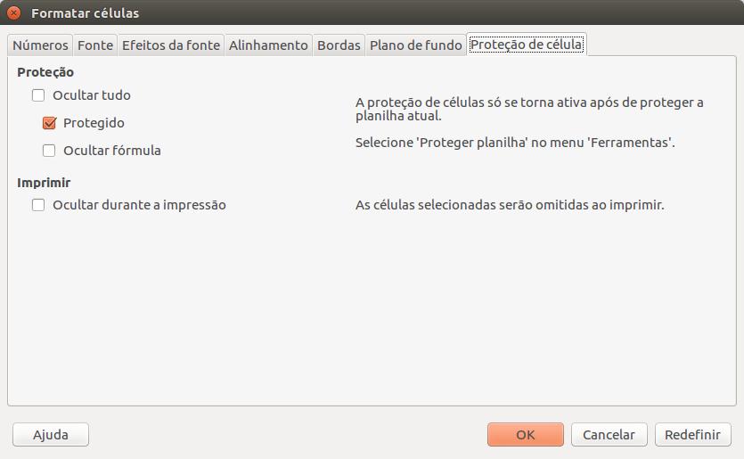 Figura 76: Tela para Formatar células - aba Proteção de célula. Figura 77: Tela Proteger planilha.