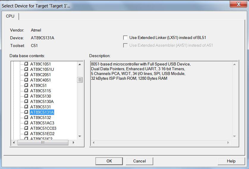 Passos para a utilização do Keil µvision - 2 Selecionar Atmel e o nome do processsador: