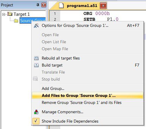 Passos para a utilização do Keil µvision - 3 Criar um novo arquivo com FILE/NEW Editar o arquivo, iniciando com ORG e