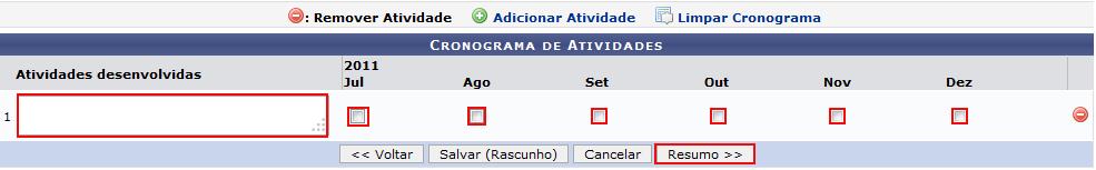 Preencha o campo em branco com o título da atividade, selecione o mês no qual esta atividade será realizada