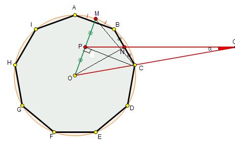 8) Como o ponto M é médio do arco AB, podemos afirmar que o triângulo COM é equilátero, e CP, a sua altura.