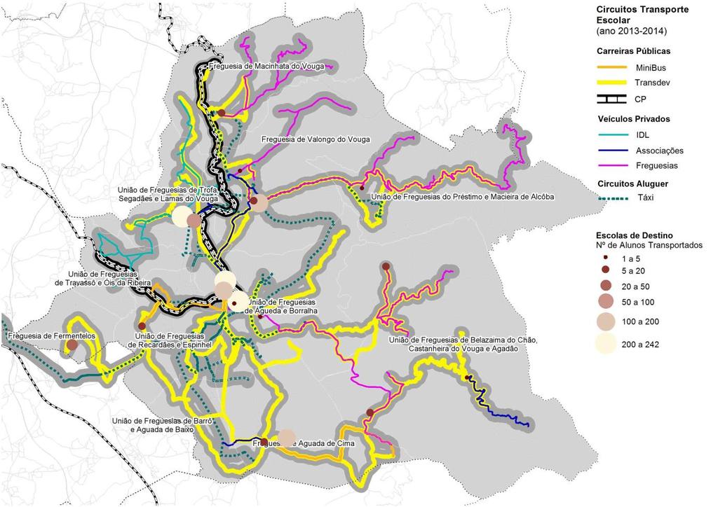 Figura 84 Circuitos de transporte escolar previstos para o ano lectivo 20113/
