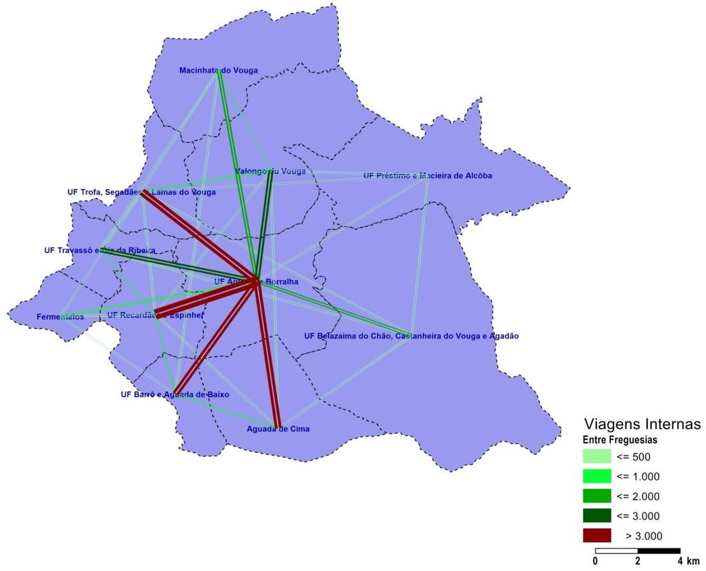 Figura 30 Linhas de Desejo entre freguesias do concelho de Águeda Fonte: Inquérito à Mobilidade, 2011/2012 C.4.