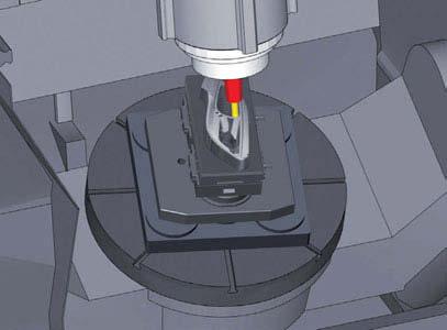 O ângulo da ferramenta livre de colisão é calculado automaticamente para a usinagem