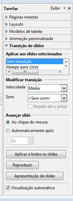 Informática LibreOffice Impress Prof. Márcio Hunecke Transição de Slides Define o efeito especial que será executado quando um slide for exibido durante uma apresentação de slides.