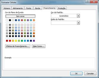 Cor: Selecione a cor que deseja usar para as células ou o texto selecionados. A cor padrão é Automático.