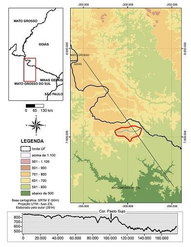 Figura 1 FIG1 Mapa de localização da área de estudo: contexto do relevo da