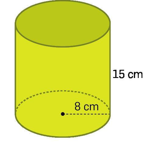 . Considera o cilindro representado na figura ao lado. Tal como mostra a figura, o raio da base é 8 cm e a altura é 15 cm.