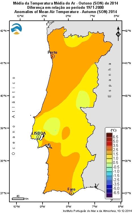 Figura 3 - Distribuição espacial dos valores médios da temperatura média (anomalia em relação ao valor normal 1971-2000) e da quantidade de precipitação