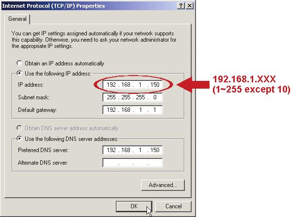 e) Clicar "OK" para fechar a caixa de diálogo de "Propriedades do Protocolo Internet (TCP/IP)".