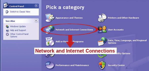Para os utilizadores de Windows XP: a) Seleccionar Iniciar Todos os Programas Painel de Controlo Ligações de Rede e Internet Ligações de Rede