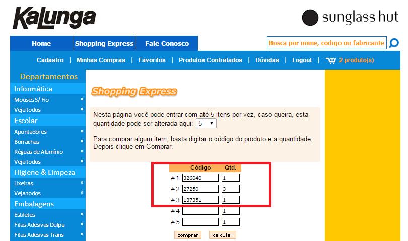 SHOPPING EXPRESS: Digite o(s) código(s) do(s)