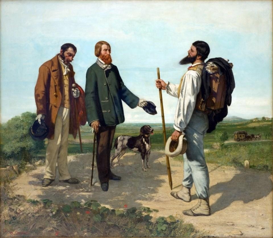 Figura 5 O Encontro ou Bom Dia, Senhor Courbet, 1854, Gustave Courbet. Óleo sobre tela, 129 x 149 cm. Montpellier, Musée Fabre. Riat (2007, apud MASANÉS, p.46-47) propõe que M.
