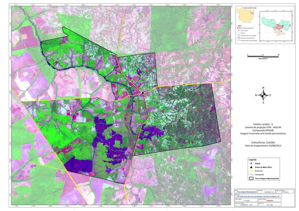 Contaminação da água... na TI Marãiwatsédé - MT. Figura 1. Imagem de satélite (LANDSAT 8 15M) da Terra Indígena (TI) Marãiwatsédé.