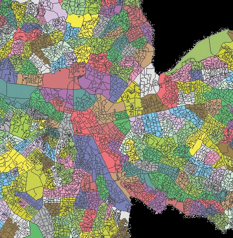 Setores Censitários e Áreas de Ponderação Menores divisões são setores, cores diferenciam as áreas de ponderação. Fonte: http://mundogeo.