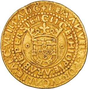 D. MANUEL I (1495-1521) 148* Ouro Português NN invertidos MUITO RARA MBC+ 40.000 +I:EMANVEL:R:PORTVGALIE:AL:C:VL:IN:A:D:G/C.N:C.
