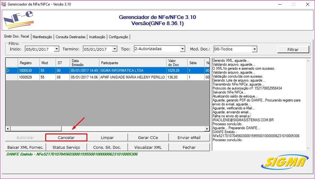 Após encontrar selecione cancelar.