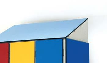 Sloping Roof Its 5º angle, avoids placing objects on top of the locker. Made of the same colors as the doors, white sides.
