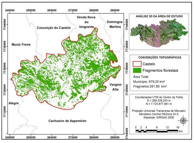 Todavia, deve-se destacar que a discriminação da cobertura densa se torna mais complexa, geralmente, em regiões com topografia acidentada, como o município de Castelo, devido à presença