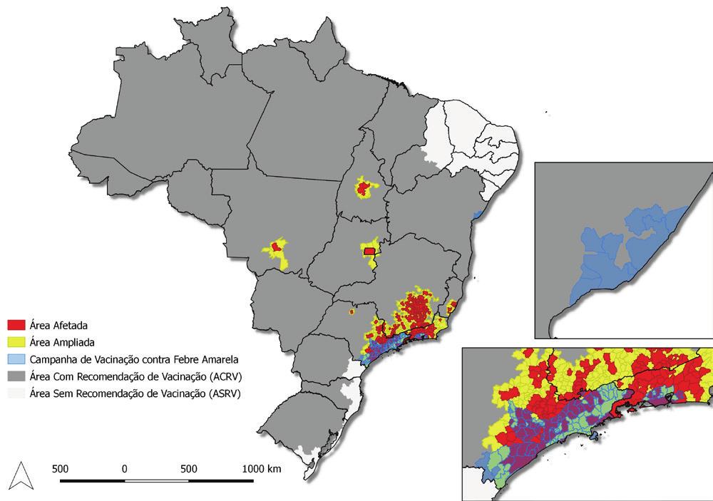Figura 8 Distribuição dos casos humanos e epizootias confirmadas para FA, por município do local provável de infecção, Região