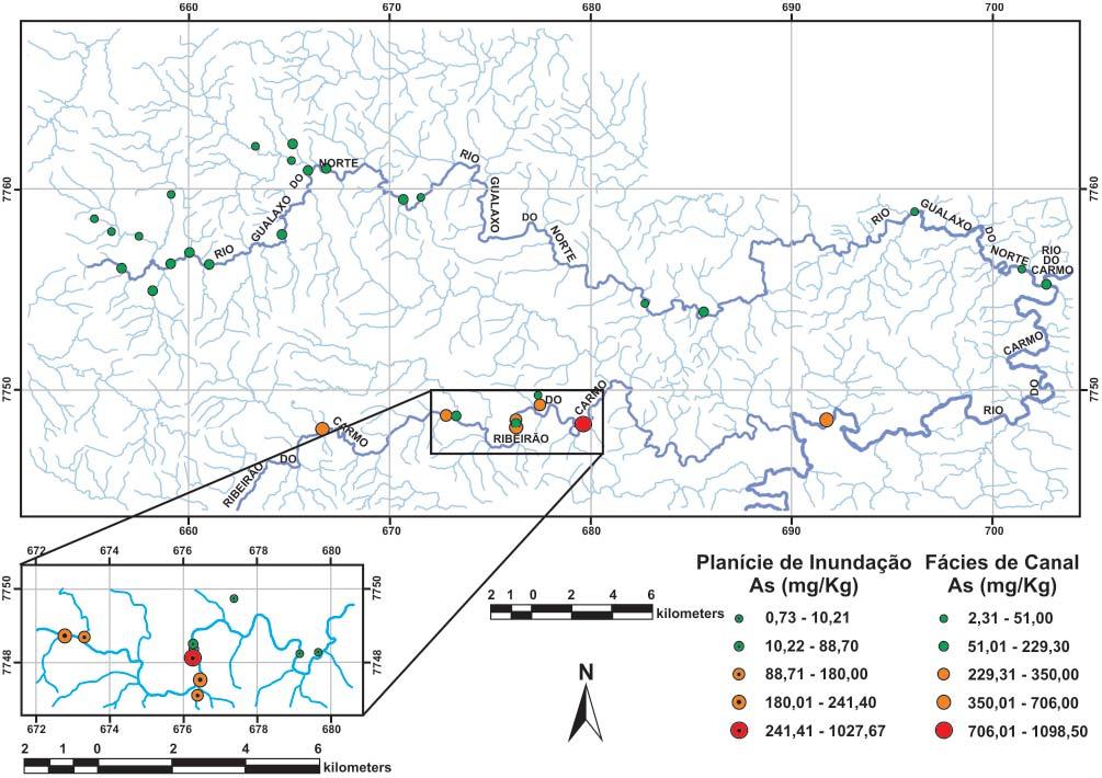 Análise estratigráfi ca e distribuição do arsênio em depósitos sedimentares quaternários da... em canal, foram incorporados dados de sedimentos de fundo de Costa (2001).
