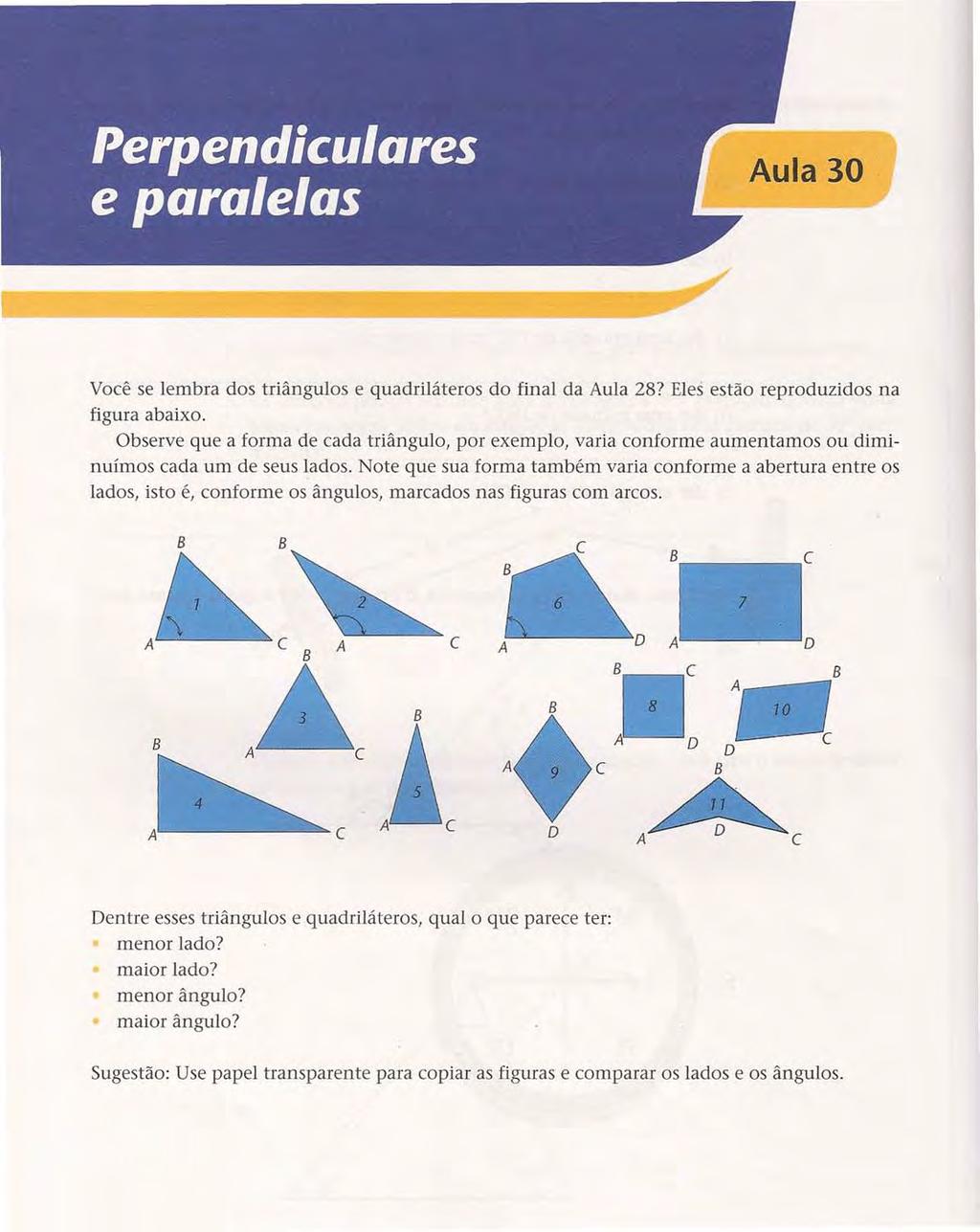 Você se lembra dos triângulos e quadriláteros do final da Aula 28? Eles estão reproduzidos na figura abaixo.