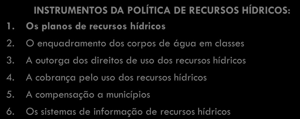 Contextualizando esta reunião... INSTRUMENTOS DA POLÍTICA DE RECURSOS HÍDRICOS: 1. Os planos de recursos hídricos 2.