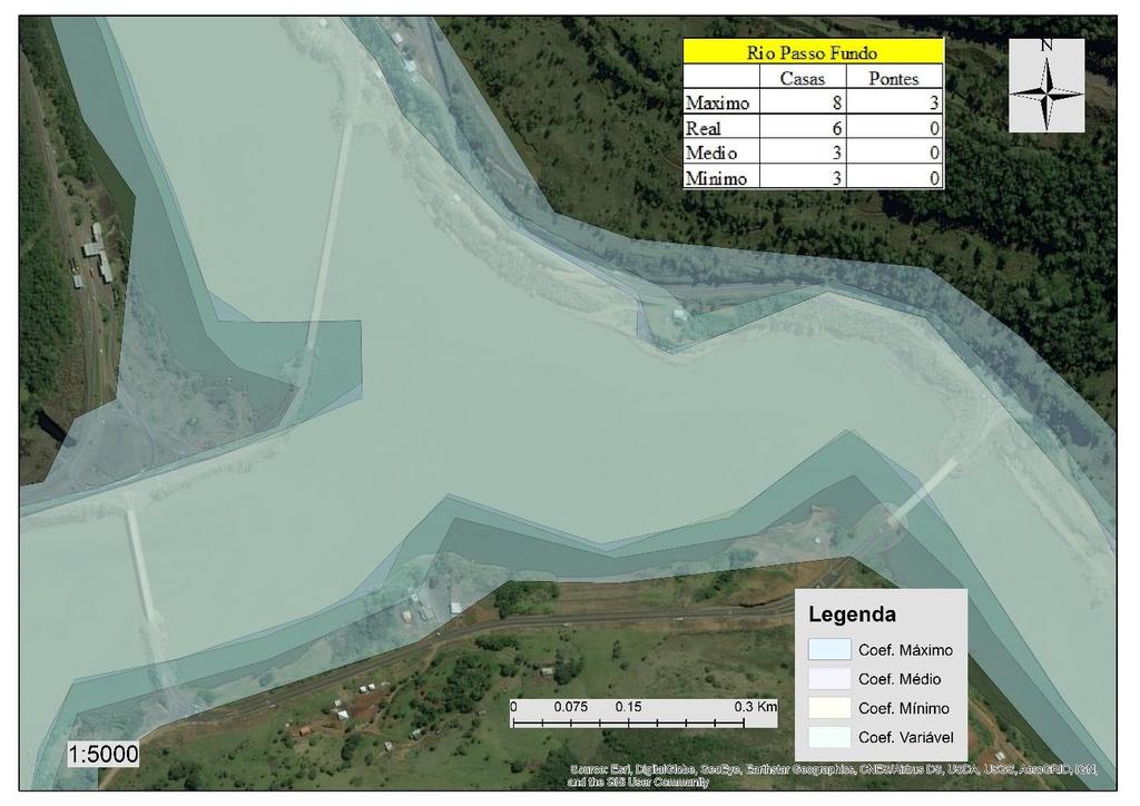 27 Na simulação do rompimento da Barragem Monjolinho, as áreas inundadas variaram entre 49,83 km² e 95,00 Km², essas áreas acabam por inundar rodovias, estradas de acesso às propriedades, destroem