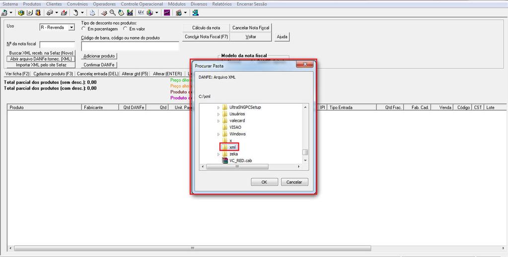 Verá a tela abaixo: Escolha a pasta onde você salvou o XML enviado por e-mail pelo fornecedor.