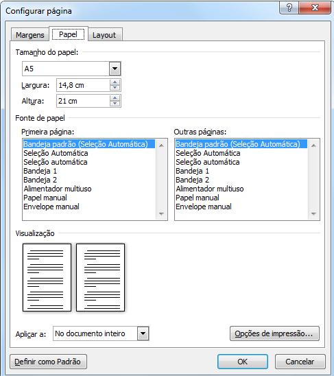 CONFIGURAÇÃO DE PÁGINA: PAPEL 16 CONFIGURAR PÁGINA ABA