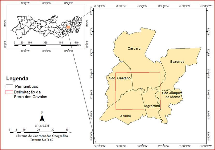 Figura 1 mapa de localização da Serra dos Cavalos. Fonte: Viviane Trajano da Silva 2017.