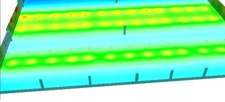 No setor de produção, o feixe de luz emitido ainda contribui para aumentar a iluminação no plano de trabalho, mas simulações realizadas apenas para a condição de luz natural mostraram que esta é