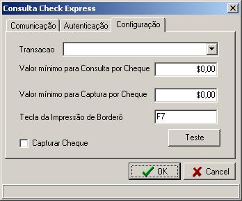 Na Guia Configuração, informe: Transação: informe o tipo de consulta que será utilizado.